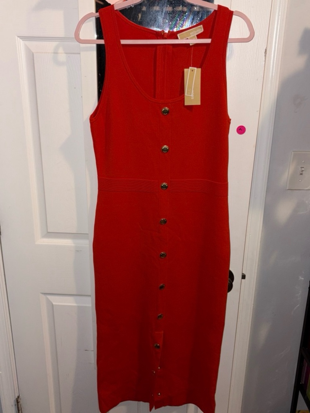 MICHAEL Michael Kors Red Sleeveless Button-Front Midi Dress with Gold Buttons